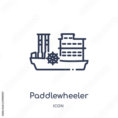 paddlewheeler icon from transportation outline collection. Thin line paddlewheeler icon isolated on white background. photo