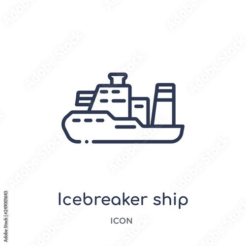icebreaker ship icon from transportation outline collection. Thin line icebreaker ship icon isolated on white background.