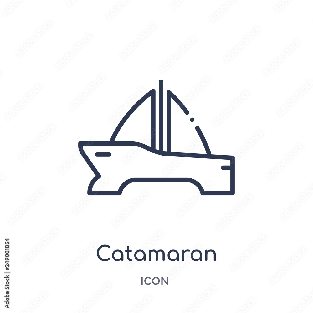 catamaran icon from transportation outline collection. Thin line catamaran icon isolated on white background.
