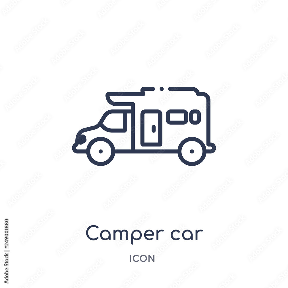 camper car icon from transportation outline collection. Thin line camper car icon isolated on white background. camper car icon from transportation outline collection. Thin line camper car icon isolated on white background.