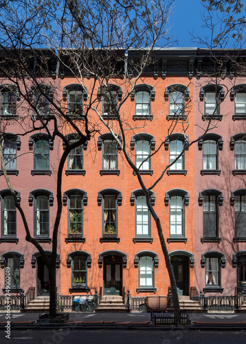 Exterior facade of old historic building in Manhattan New York City