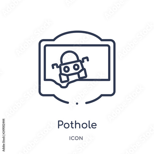 pothole icon from traffic signs outline collection. Thin line pothole icon isolated on white background.