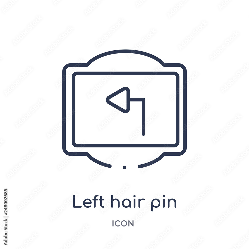 left hair pin icon from traffic signs outline collection. Thin line left hair pin icon isolated on white background. left hair pin icon from traffic signs outline collection. Thin line left hair pin icon isolated on white background.