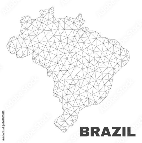 Abstract Brazil map isolated on a white background. Triangular mesh model in black color of Brazil map. Polygonal geographic scheme designed for political illustrations.