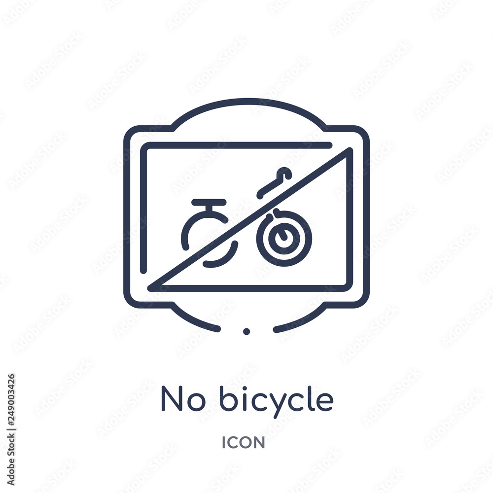 no bicycle icon from traffic signs outline collection. Thin line no bicycle icon isolated on white background. no bicycle icon from traffic signs outline collection. Thin line no bicycle icon isolated on white background.
