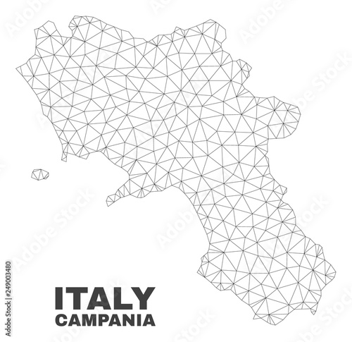 Abstract Campania region map isolated on a white background. Triangular mesh model in black color of Campania region map. Polygonal geographic scheme designed for political illustrations.