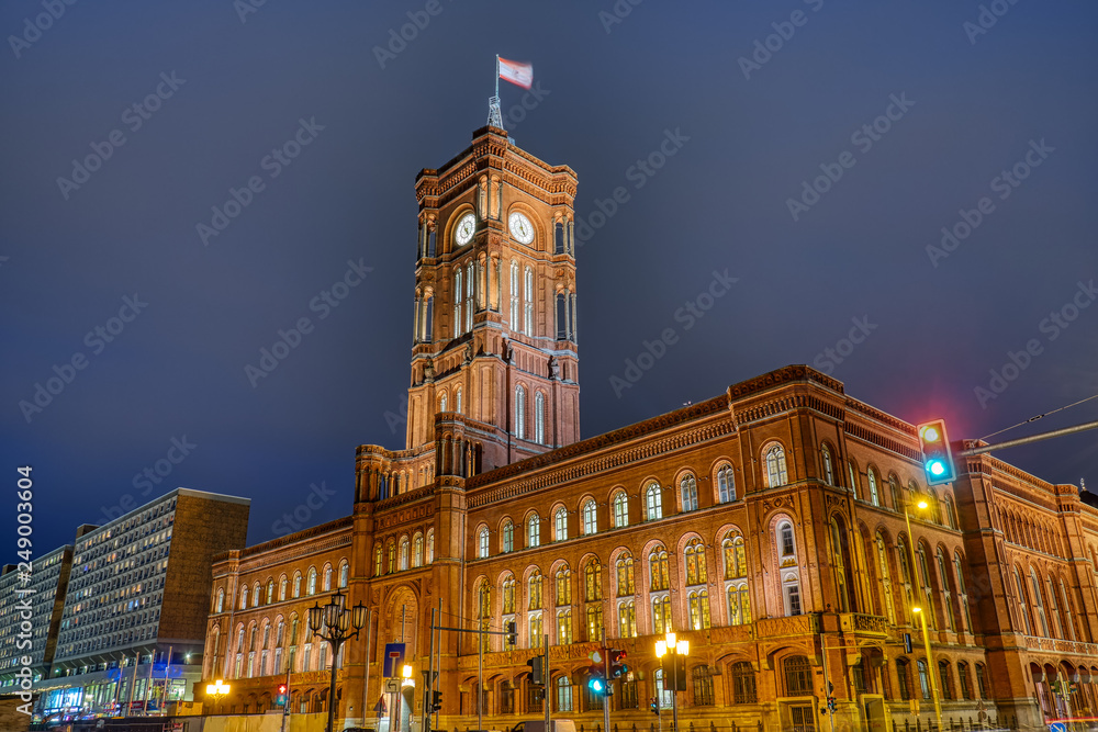 The red town hall of Berlin at night