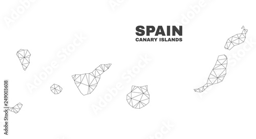 Abstract Canary Islands map isolated on a white background. Triangular mesh model in black color of Canary Islands map. Polygonal geographic scheme designed for political illustrations.