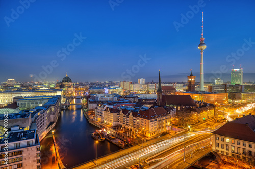 Downtown Berlin with the famous Television Tower at night © elxeneize