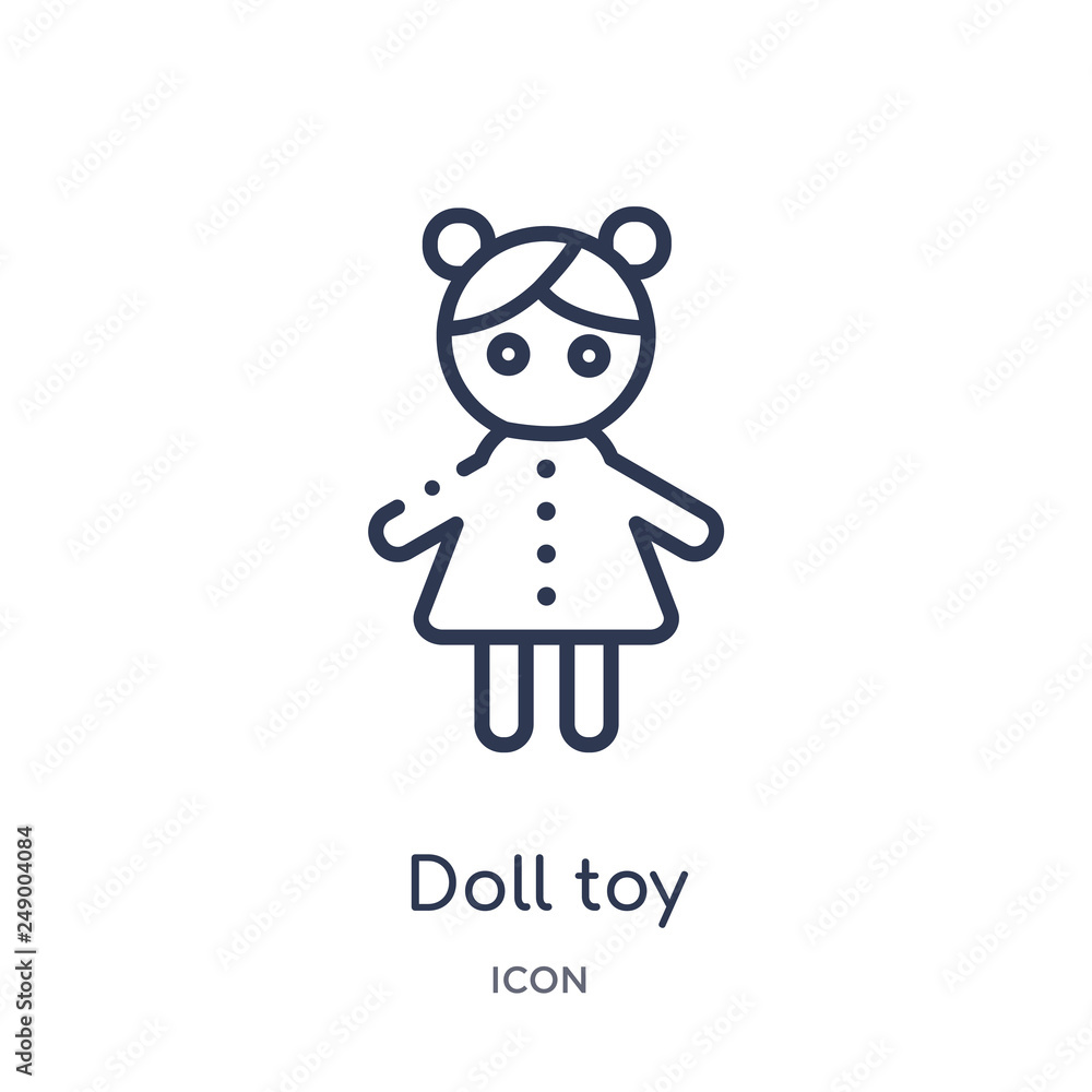 doll toy icon from toys outline collection. Thin line doll toy icon isolated on white background. doll toy icon from toys outline collection. Thin line doll toy icon isolated on white background.
