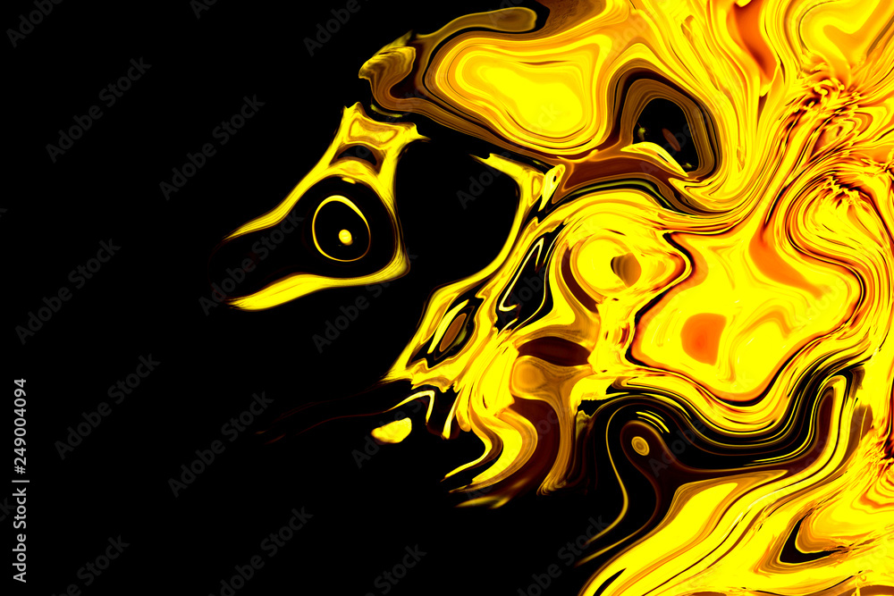 Creative abstract background, wallpaper, texture of digital painting. Work of Modern art: black and golden liquid