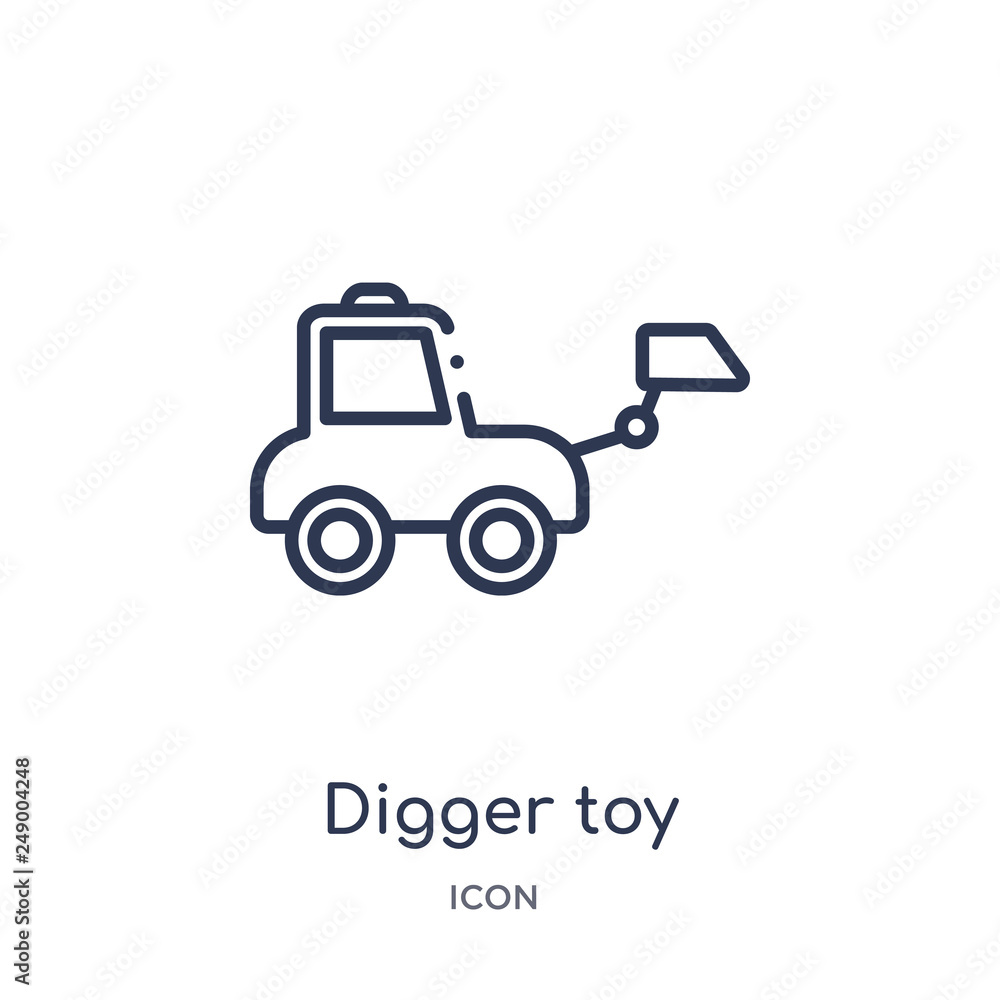 digger toy icon from toys outline collection. Thin line digger toy icon isolated on white background. digger toy icon from toys outline collection. Thin line digger toy icon isolated on white background.