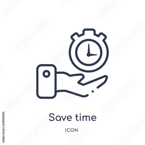 save time icon from time management outline collection. Thin line save time icon isolated on white background.