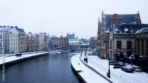 a shot of the graslei in Ghent when it s snowing photo