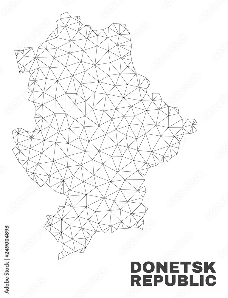 Abstract Donetsk Republic map isolated on a white background. Triangular mesh model in black color of Donetsk Republic map. Polygonal geographic scheme designed for political illustrations.