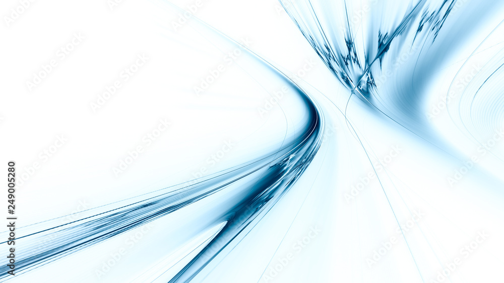 Abstract blue on white background texture. Dynamic curves ands blurs pattern. Detailed fractal graphics. Science and technology concept. - obrazy, fototapety, plakaty 
