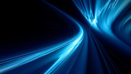 Fototapete Fraktale Wellen Blaue Fraktalkurven auf schwarzem Grund  © Digital art