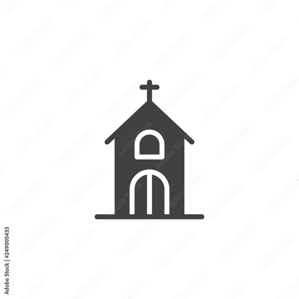 Church building vector icon. filled flat sign for mobile concept and web design. Church with holy cross simple solid icon. Symbol, logo illustration. Pixel perfect vector graphics Church building vector icon. filled flat sign for mobile concept and web design. Church with holy cross simple solid icon. Symbol, logo illustration. Pixel perfect vector graphics