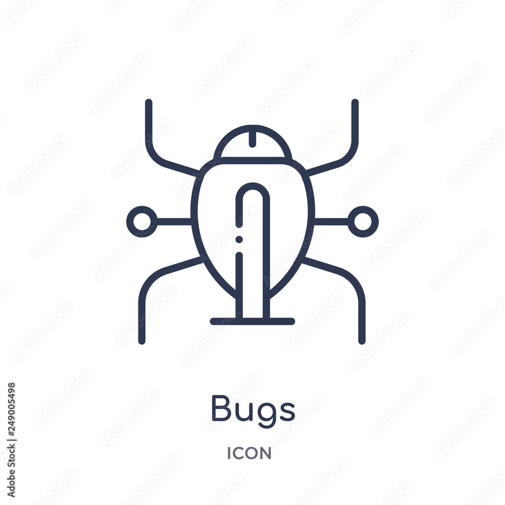 bugs icon from technology outline collection. Thin line bugs icon isolated on white background. bugs icon from technology outline collection. Thin line bugs icon isolated on white background.