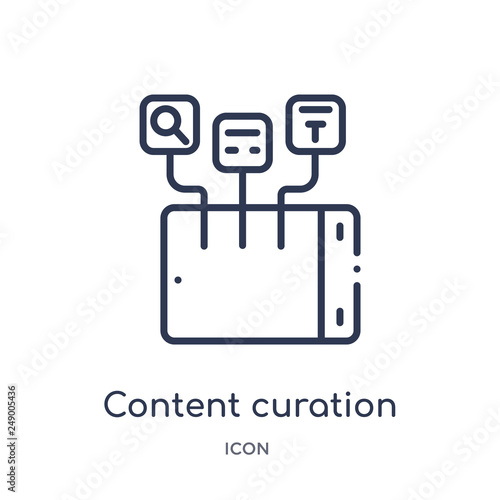 content curation icon from technology outline collection. Thin line content curation icon isolated on white background.
