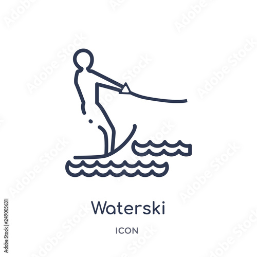 waterski icon from summer outline collection. Thin line waterski icon isolated on white background.