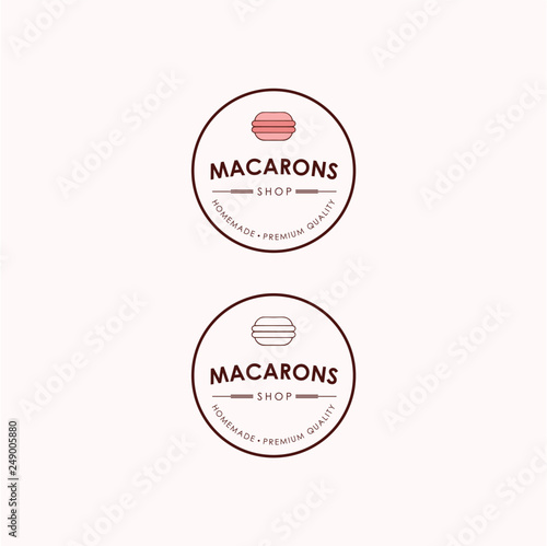 Macarons, Bakery and Dessert Shop Logo, Sign, Template, Emblem, Flat Vector Design Set