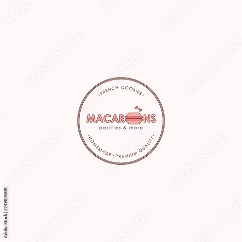 Macarons Shop, Bakery and Dessert Shop Logo, Sign, Template, Emblem, Flat Vector Design