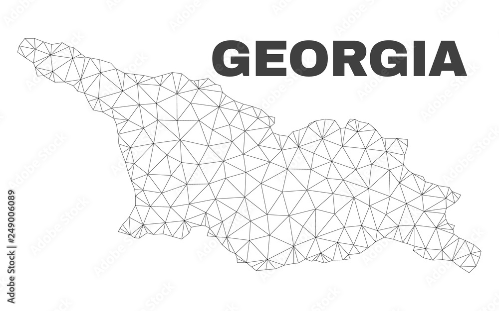 Abstract Georgia map isolated on a white background. Triangular mesh model in black color of Georgia map. Polygonal geographic scheme designed for political illustrations.