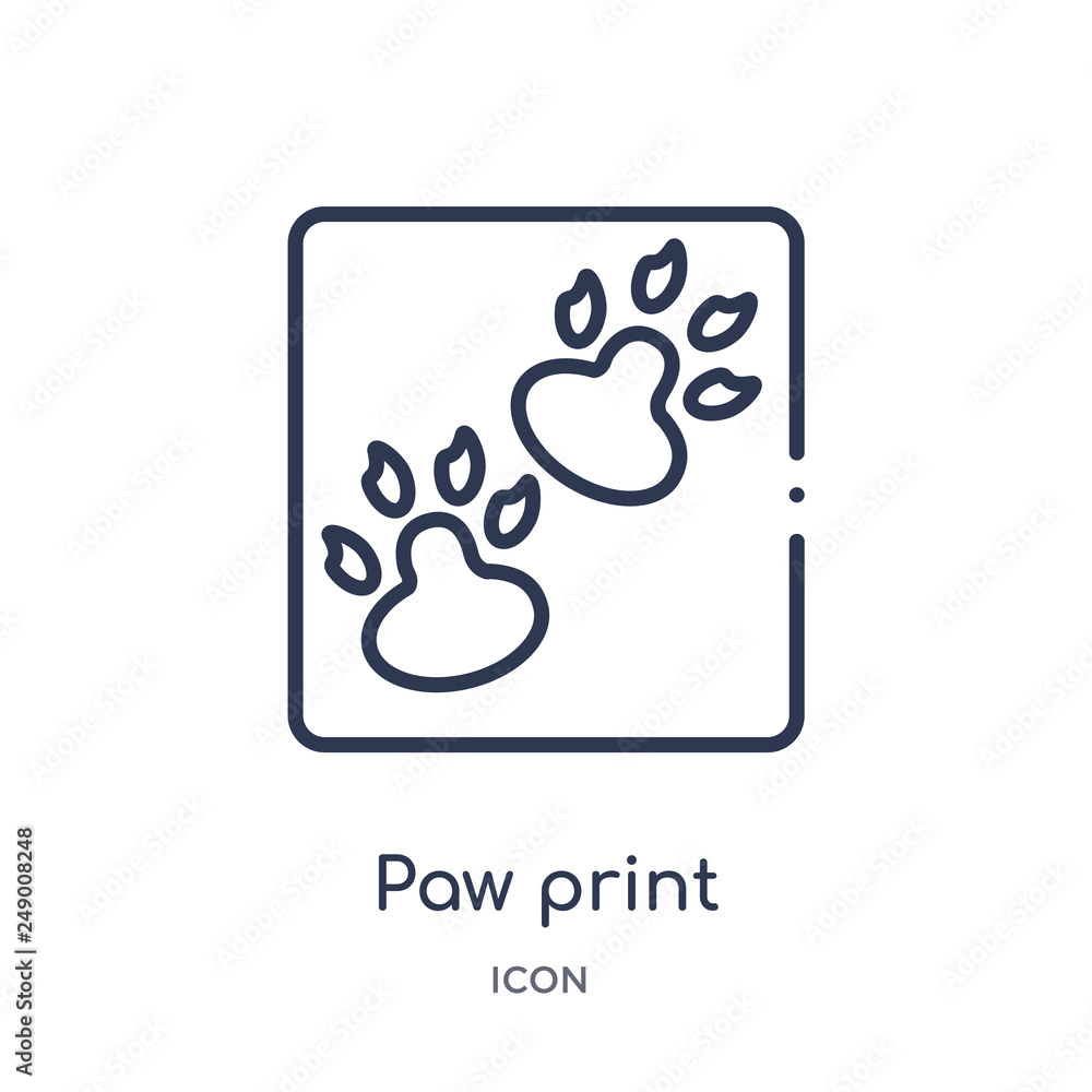 paw print icon from stone age outline collection. Thin line paw print icon isolated on white background. paw print icon from stone age outline collection. Thin line paw print icon isolated on white background.