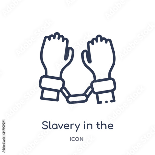 slavery in the united states icon from united states of america outline collection. Thin line slavery in the united states icon isolated on white background.