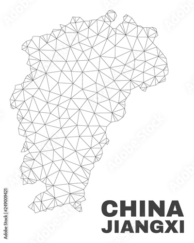 Abstract Jiangxi Province map isolated on a white background. Triangular mesh model in black color of Jiangxi Province map. Polygonal geographic scheme designed for political illustrations.