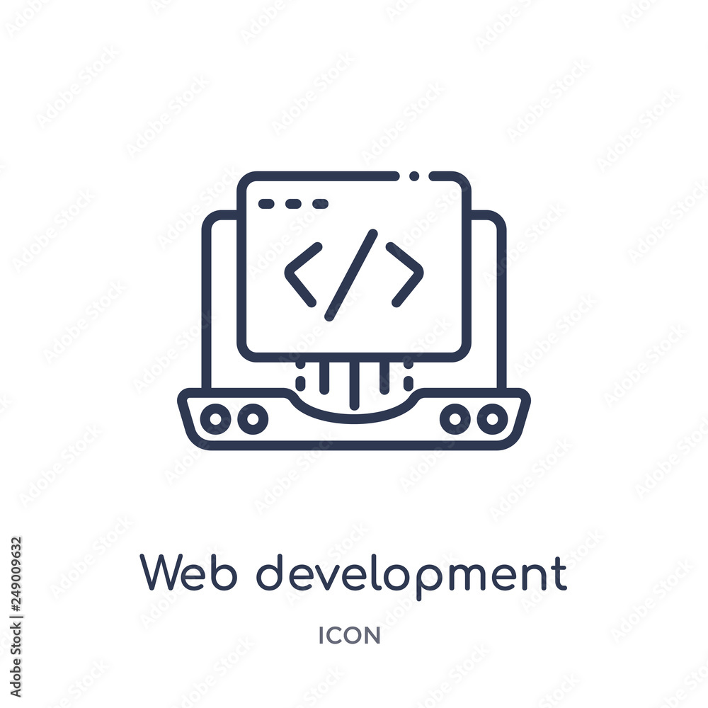 web development icon from startup outline collection. Thin line web development icon isolated on white background.