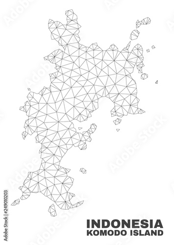 Abstract Komodo Island map isolated on a white background. Triangular mesh model in black color of Komodo Island map. Polygonal geographic scheme designed for political illustrations.