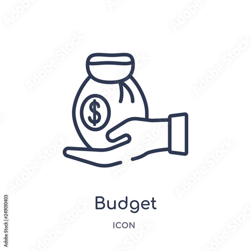 budget icon from startup stategy and success outline collection. Thin line budget icon isolated on white background.