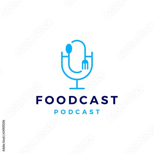 food fork spoon podcast logo icon for food cooking restaurant blog video vlog review channel