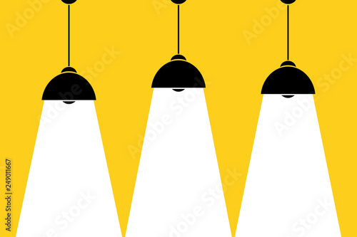 Three lamp bulbs on yellow background,part of moderm interior