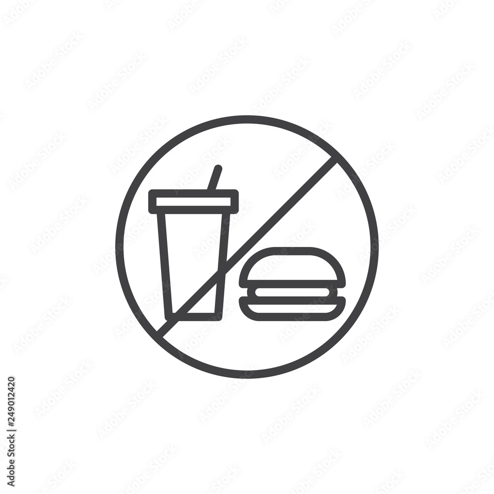 No junk food line icon. linear style sign for mobile concept and web design. Stop fast food outline vector icon. Symbol, logo illustration. Pixel perfect vector graphics No junk food line icon. linear style sign for mobile concept and web design. Stop fast food outline vector icon. Symbol, logo illustration. Pixel perfect vector graphics