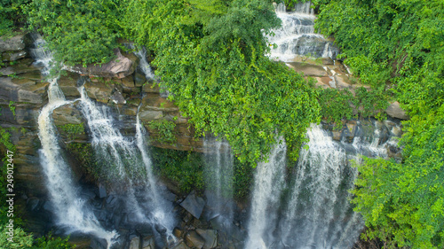 Aerial view waterfall in the forest