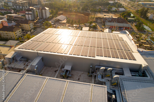 Solar energy on the roofs at sunset