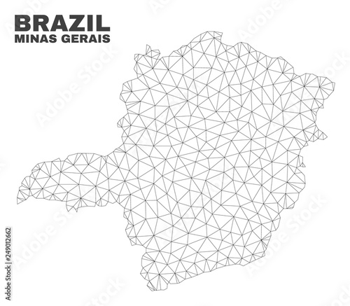 Abstract Minas Gerais State map isolated on a white background. Triangular mesh model in black color of Minas Gerais State map. Polygonal geographic scheme designed for political illustrations.