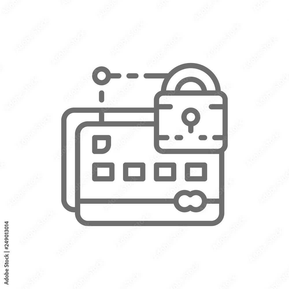 Credit card with lock, web security line icon. Credit card with lock, web security line icon.