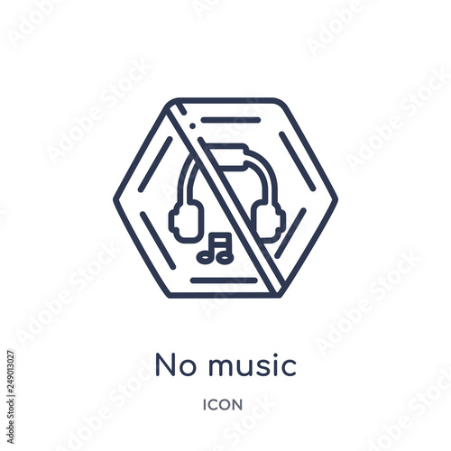 no music icon from signs outline collection. Thin line no music icon isolated on white background.