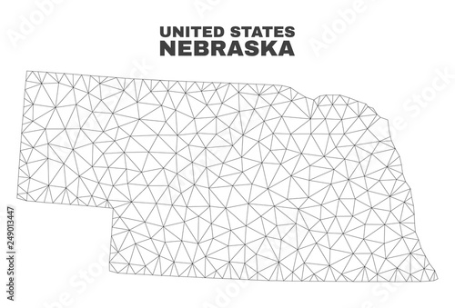 Abstract Nebraska State map isolated on a white background. Triangular mesh model in black color of Nebraska State map. Polygonal geographic scheme designed for political illustrations. photo