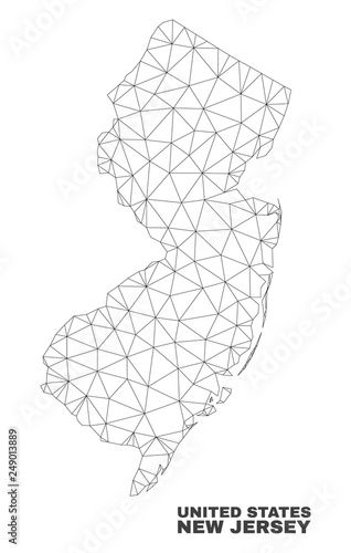 Abstract New Jersey State map isolated on a white background. Triangular mesh model in black color of New Jersey State map. Polygonal geographic scheme designed for political illustrations.