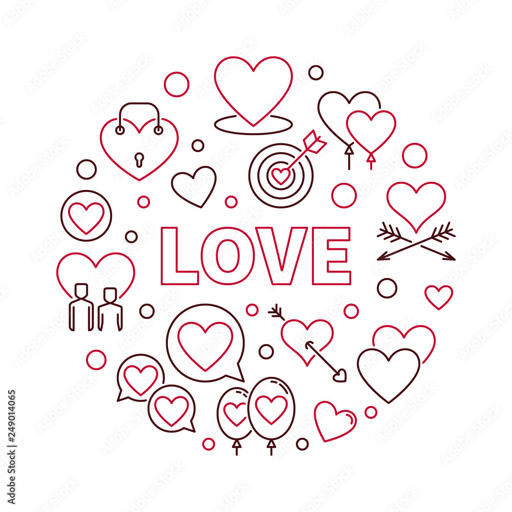 Love vector round concept illustration in outline style