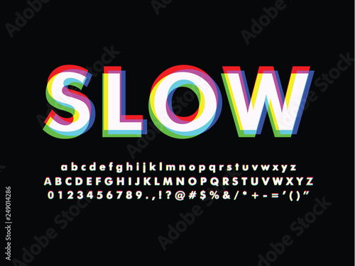 Modern font typeface with Glowing red green blue spectrum effect alphabet with full character for modern digital design compatible with illustrator 10 
