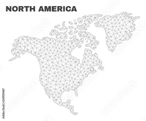 Abstract North America map isolated on a white background. Triangular mesh model in black color of North America map. Polygonal geographic scheme designed for political illustrations.