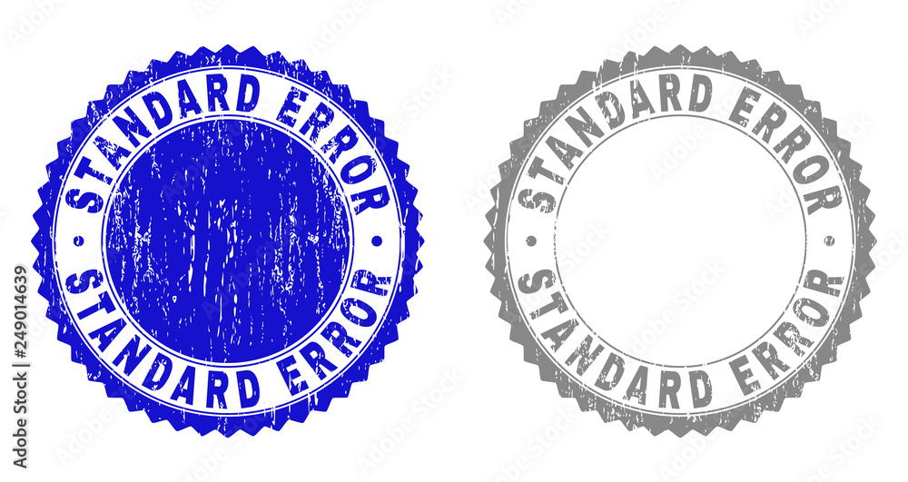 Grunge STANDARD ERROR stamps isolated on a white background. Rosette seals with grunge texture in blue and gray colors. Vector rubber stamp imprint of STANDARD ERROR caption inside round rosette.