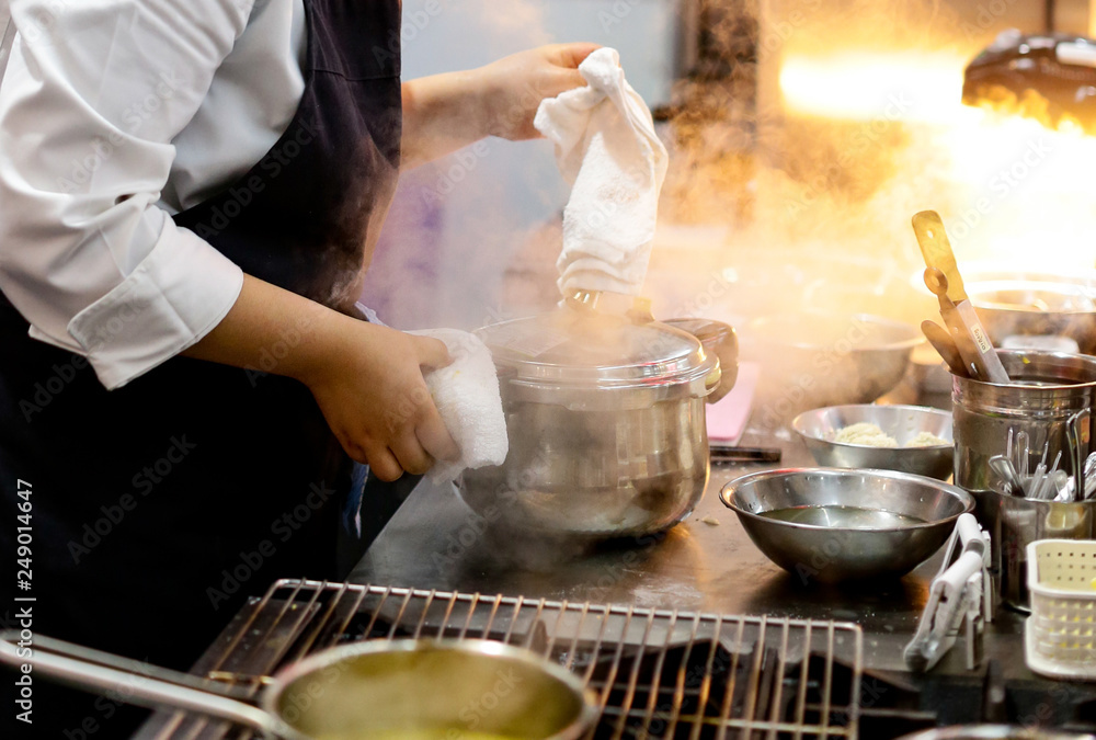 Chef preparing food, meal, in the kitchen, chef cooking, Chef decorating dish