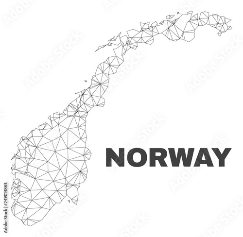 Abstract Norway map isolated on a white background. Triangular mesh model in black color of Norway map. Polygonal geographic scheme designed for political illustrations.